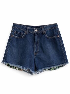 Marfinno Dark Wash Tropical Print Denim Shorts 4.5" Inseam – Size 32 EUC